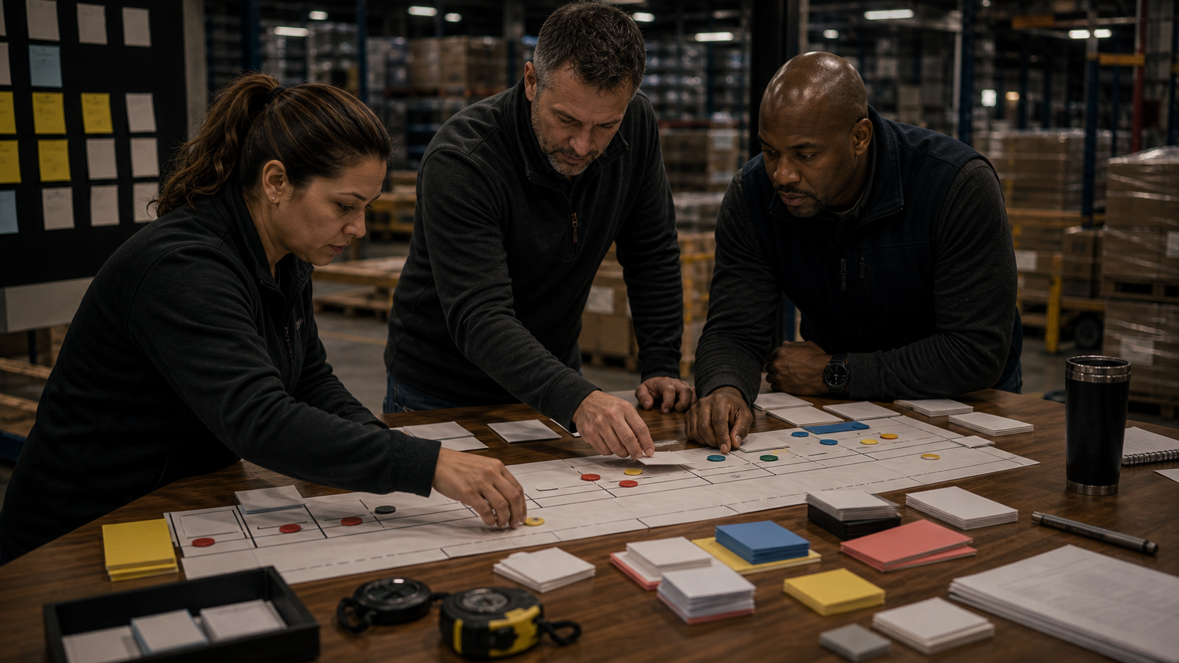 Operations leaders reviewing a signal board to rank the first operating move